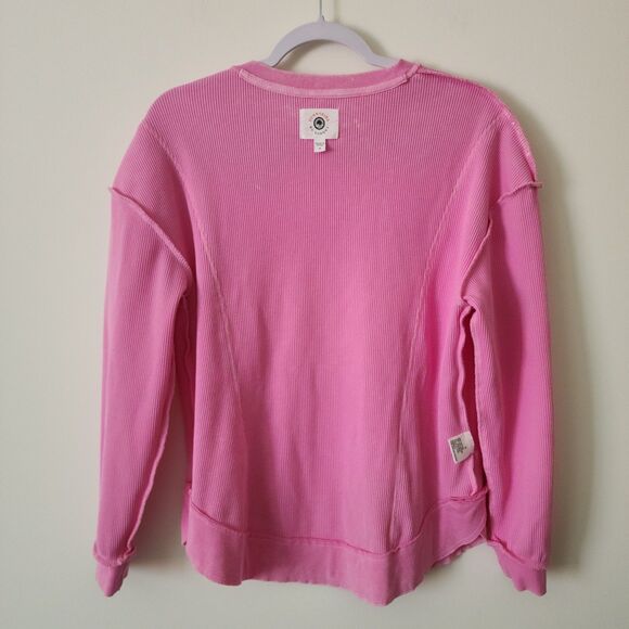 Sunnyside by Sundry Waffle-Knit Lounge Top Fuschia Pink Distressed Womens Size S - Picture 4 of 7